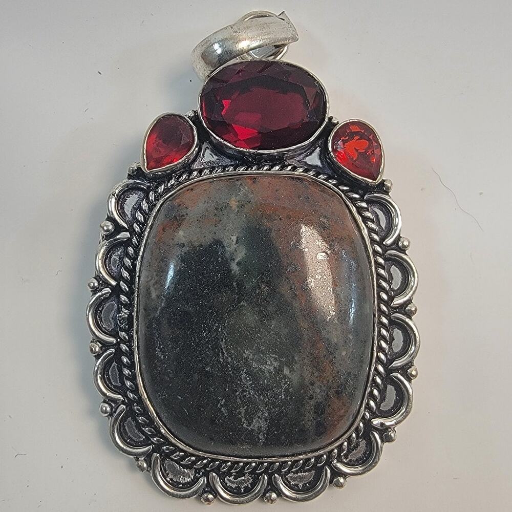Necklace Pendants Handmade Jewelry Bloodstone Garnet in Sterling Silver Setting